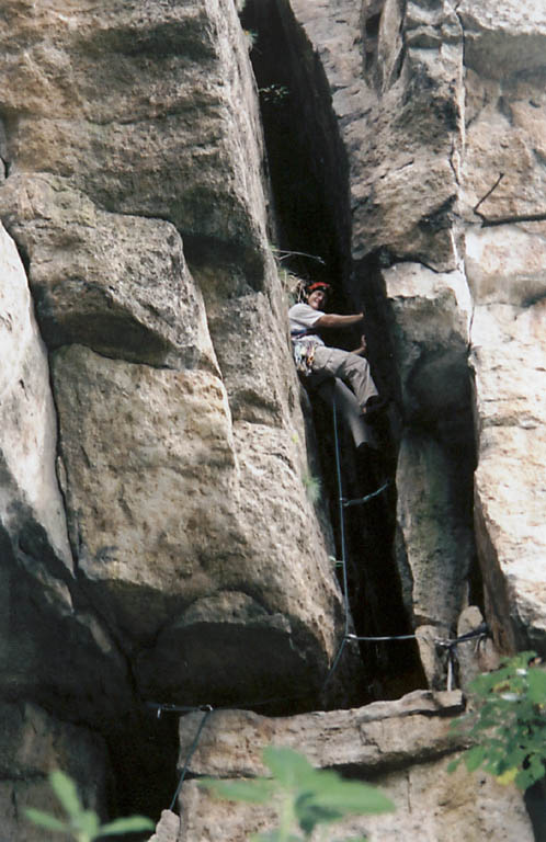 Leading the first pitch of Big Chimney. (Category:  Rock Climbing)