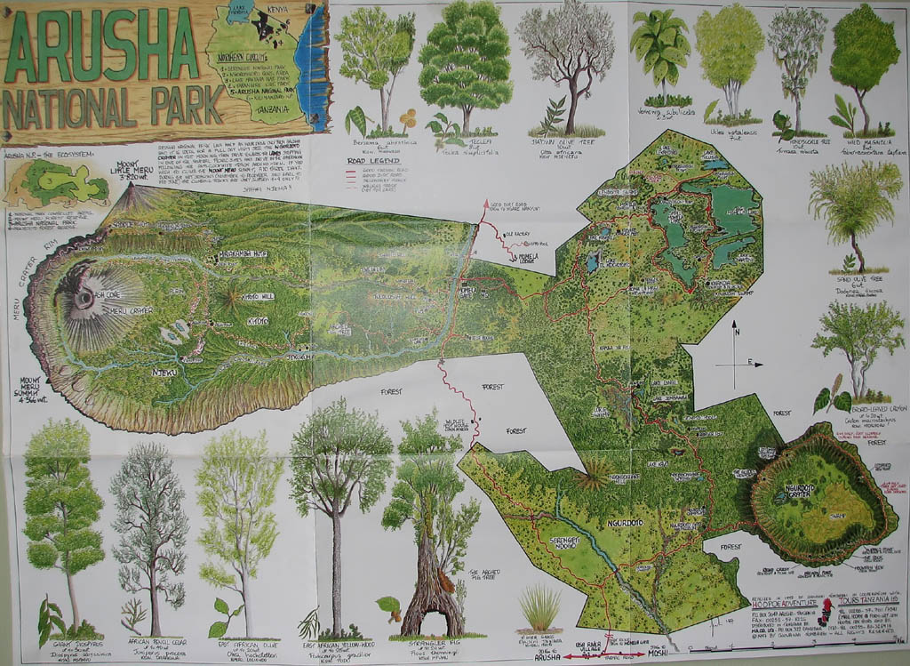 Arusha National Park Map. (Category:  Travel)