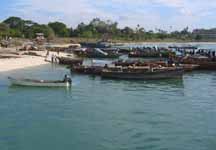 Boats at the ferry terminal on Kigamboni. (Category:  Travel)