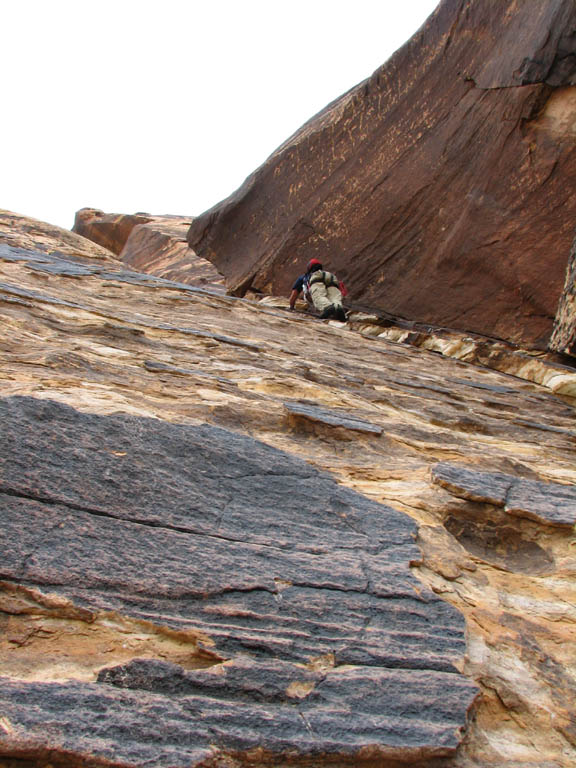 Kyle leading the first pitch of Black Orpheus. (Category:  Rock Climbing)