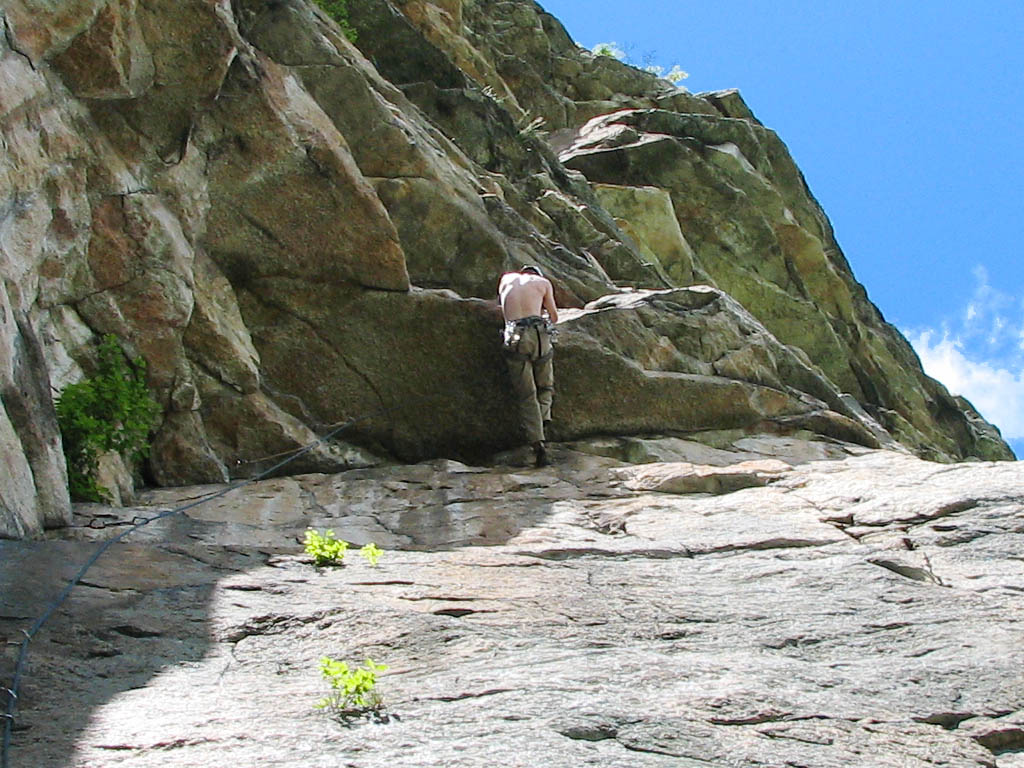Ryan leading the crux of Birdcage. (Category:  Rock Climbing)