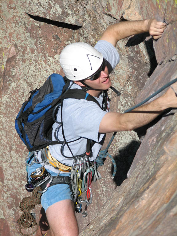 Tom climbing Calypso. (Category:  Rock Climbing)