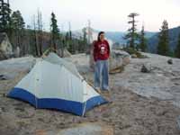 Bivy site on the north rim.  Half Dome in the background. (Category:  Rock Climbing)
