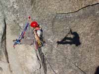 On the tyrolean from Lost Arrow Spire to the north rim. (Category:  Rock Climbing)