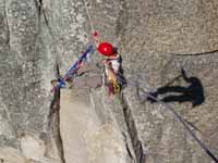 On the tyrolean from Lost Arrow Spire to the north rim. (Category:  Rock Climbing)