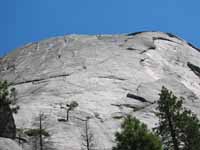 Snake Dike route up Half Dome.  Several parties are visible. (Category:  Rock Climbing)