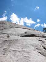 Snake Dike route up Half Dome.  Several parties are visible. (Category:  Rock Climbing)