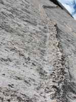 The intrusion (dike) which makes the Snake Dike route on Half Dome. (Category:  Rock Climbing)