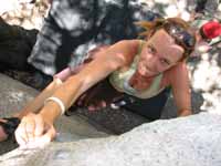 Julie bouldering. (Category:  Rock Climbing)