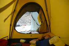 Morning in the tent. (Category:  Rock Climbing)