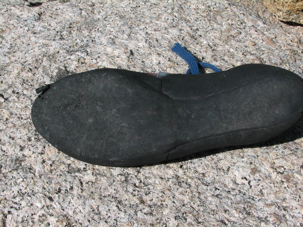 Rubber torn off the toe of my climbing shoe. (Category:  Rock Climbing)