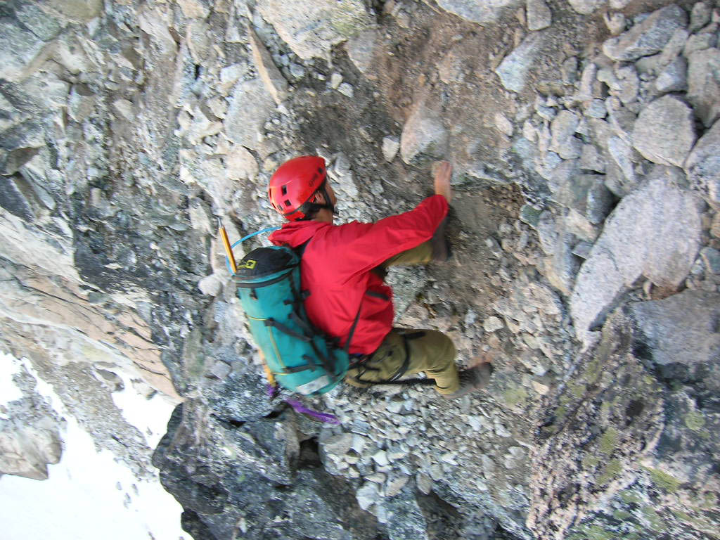 Scrambling up to the base of the NE Ridge of Bugaboo Spire. (Category:  Rock Climbing)