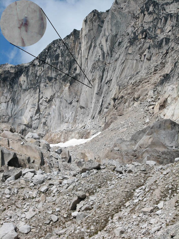 Climber (Brian?) on McTech Arete. (Category:  Rock Climbing)