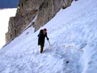 Nearly up to the bergschrund on the Bugaboo-Snowpatch col. (Category:  Rock Climbing)