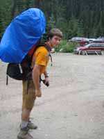 Kyle with his overloaded pack. (Category:  Rock Climbing)