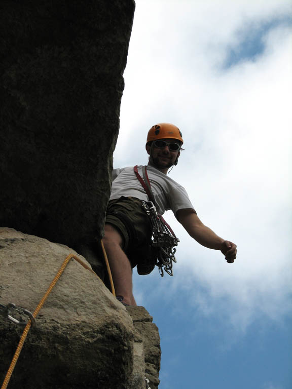 Adam leading High Exposure. (Category:  Rock Climbing)
