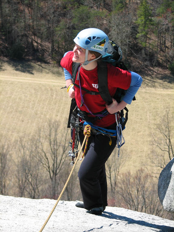 Anna reaching the top of The Great Arch. (Category:  Rock Climbing)