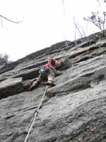 Susanna following the first pitch of Bloody Mary. (Category:  Rock Climbing)