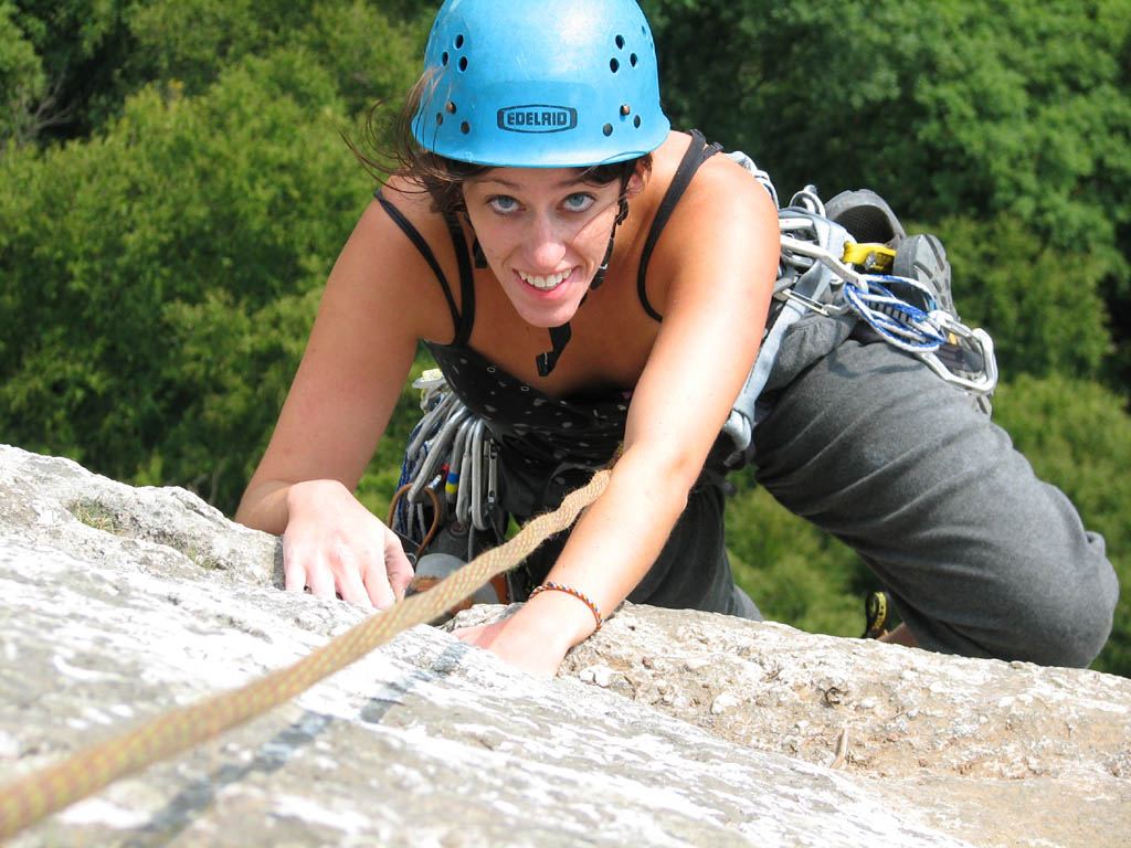 Jennifer at the top of Shockley's. (Category:  Rock Climbing)