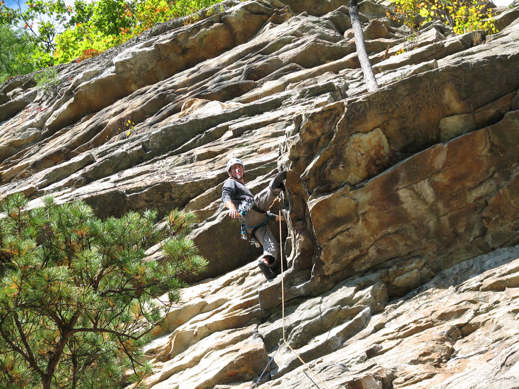 At the crux corner on Strictly From Nowhere.  That's a red alien in my mouth. (Category:  Rock Climbing)