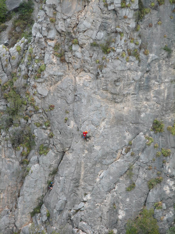 Keith climbing on Mini Super Wall.  Shot from Space Boyz. (Category:  Rock Climbing)