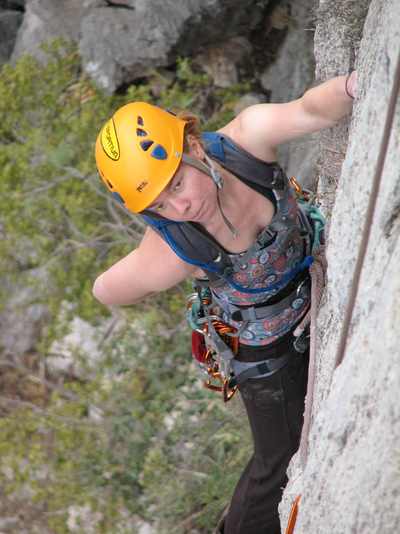 Kristin following pitch 5 of Space Boyz. (Category:  Rock Climbing)