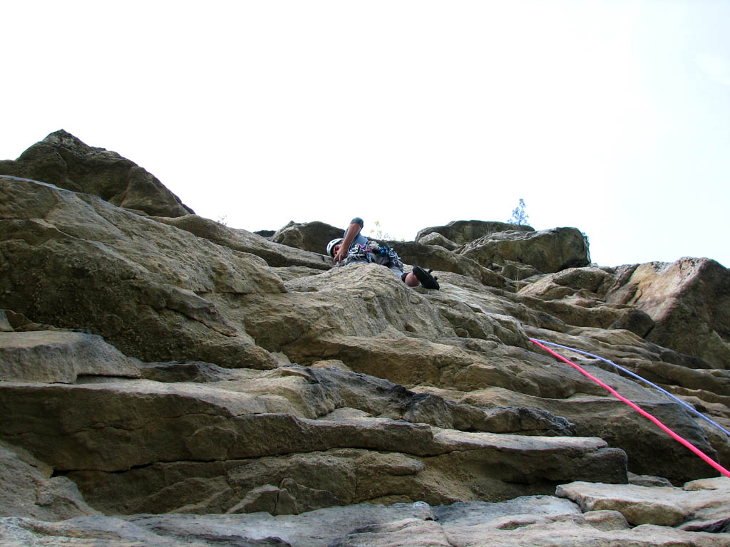 Guy leading the top pitch of Madame G's. (Category:  Rock Climbing)