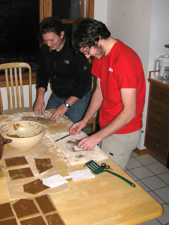 Jess and Alex preparing their unique gingerbread shapes. (Category:  Party)