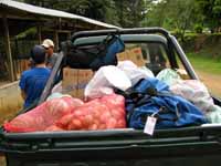 Eric's truck loaded with food and gear.  The 40 pound crate of tomatoes is in the cab. (Category:  Travel)