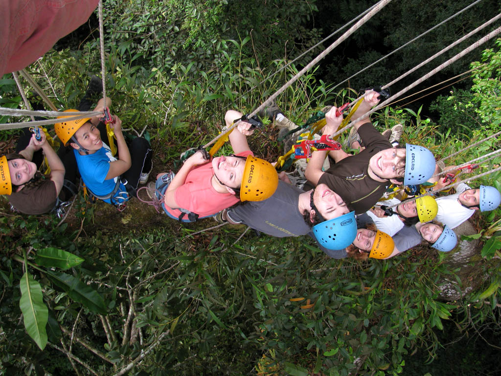 The entire class 100' up in Gringo Mike's tree.  Hannah, Regie, Casey, Mike, Colin, Drew, Joe, Alex, Brandon. (Category:  Travel)