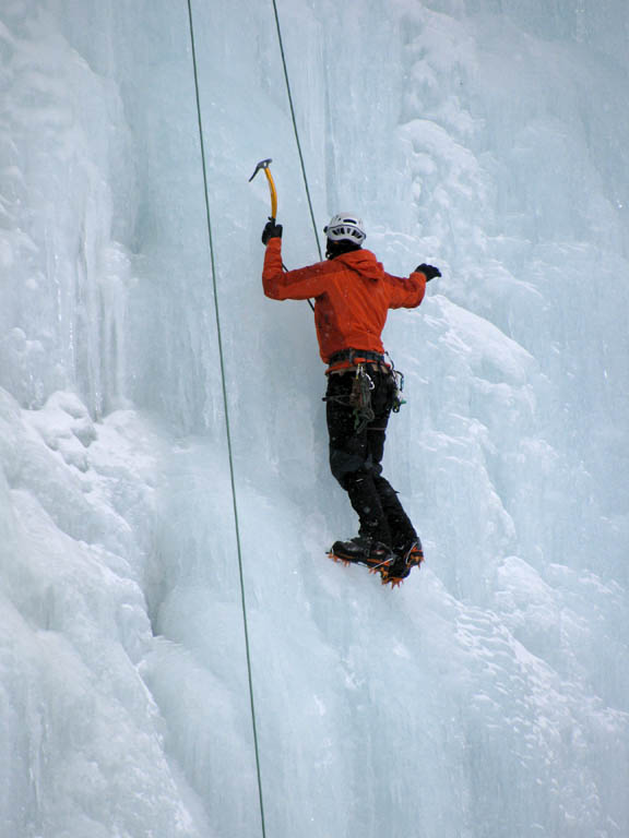 Guy climbing Salmon Nation. (Category:  Ice Climbing)