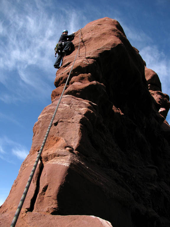 Melissa leading pitch 3 of Ancient Art. (Category:  Rock Climbing)