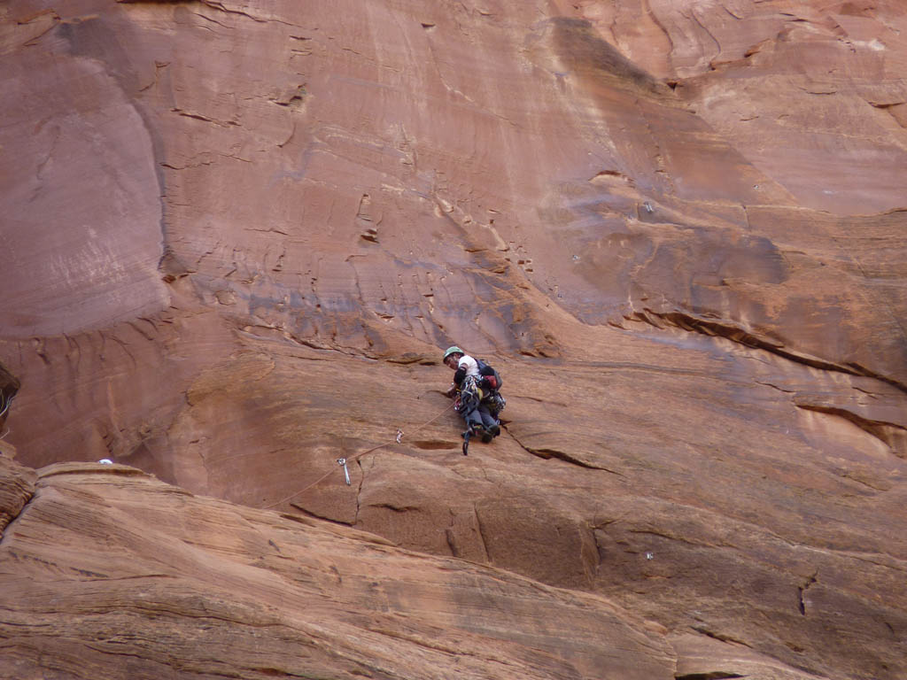 Tammy leading the third pitch. (Category:  Rock Climbing)