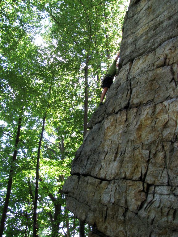 Emily climbing Sleepwalk. (Category:  Rock Climbing)