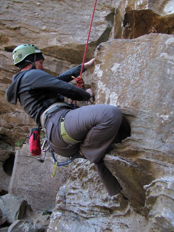 Tammy at the start of Black Powder. (Category:  Rock Climbing)