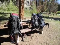 Loaded packs at the Big Sandy trailhead. (Category:  Rock Climbing)