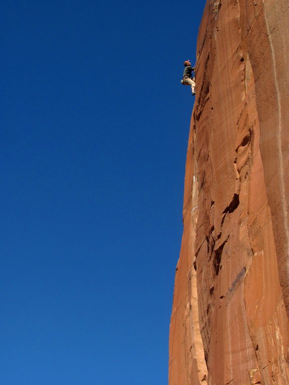 Guy leading Crack Attack. (Category:  Rock Climbing)