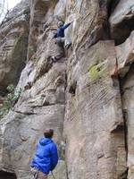 Josh leading Fire and Brimstone. (Category:  Rock Climbing)