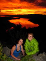 Jess and Emily with the sunset over Lac de Sainte-Croix in the background. (Category:  Travel)