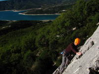 Jess climbing at Les Hauts Vernis. (Category:  Travel)