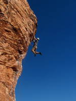Campusing for the camera on Caustic (Category:  Rock Climbing)